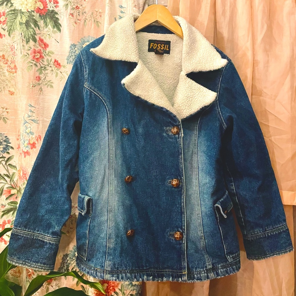 Retro Denim Jacket Fossil Brand 70s Fleece Lined